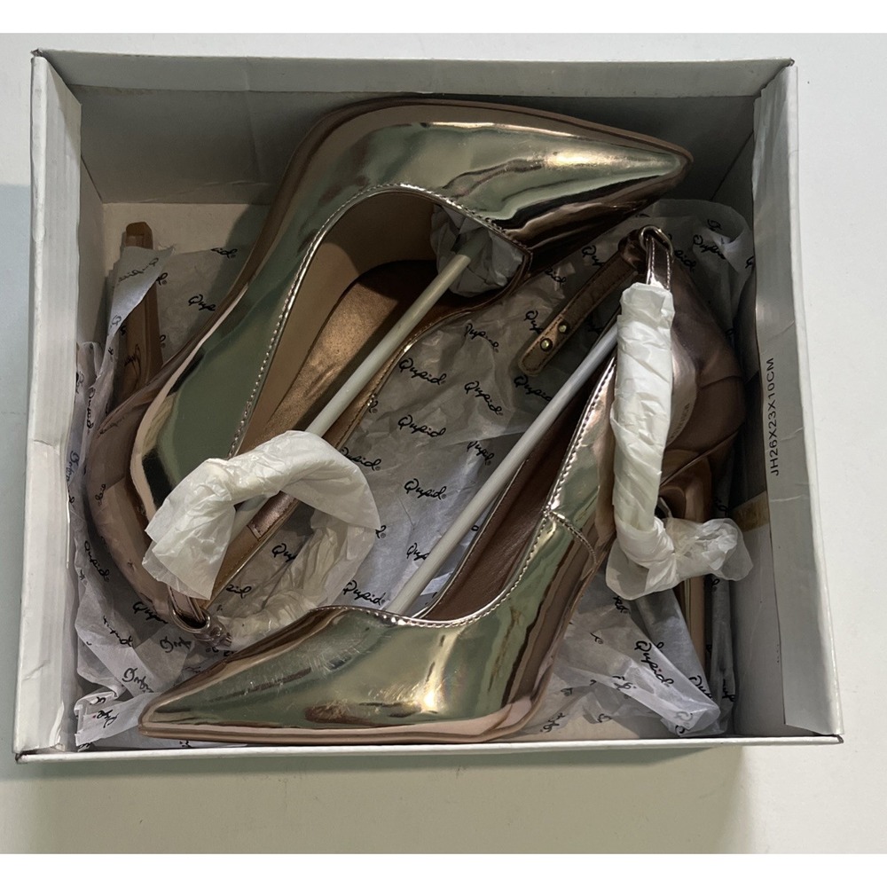 Qupid Shiny Rose Gold W/Gold Ankle Strap Stiletto Heel Sz 8 Women's New‎ W/box